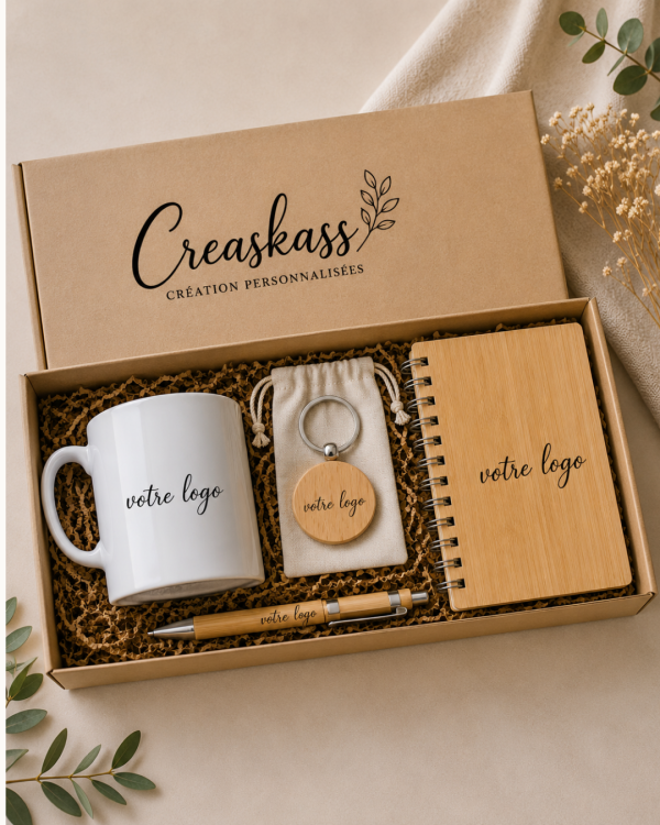 Coffret Entreprise Prestige - Mug, porte clé, stylo & carnet personnalisé