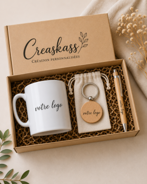 Coffret Entreprise Prémium - Mug, porte clé & stylo personnalisés