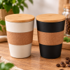 Gobelet avec couvercle en bambou personnalisé - Noir ou Ecru