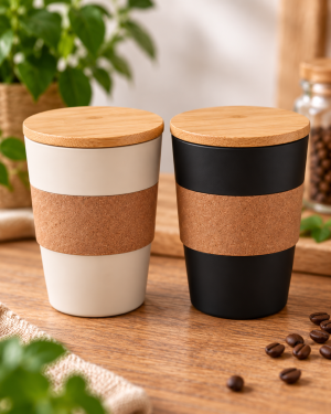 gobelets Gobelet avec couvercle en bambou personnalisé - Noir ou Ecru