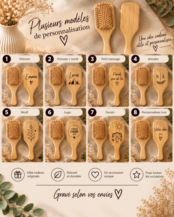 Brosse à cheveux en bambou personnalisée