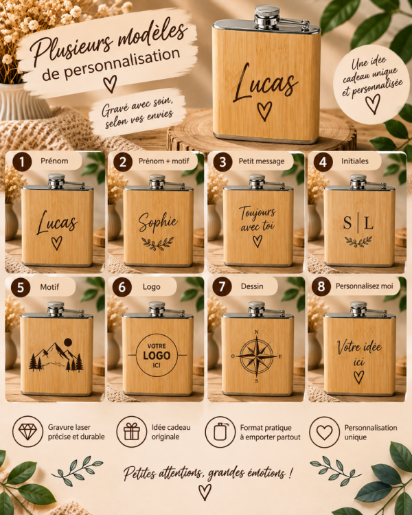 Flasque en bambou personnalisée - 175 ml