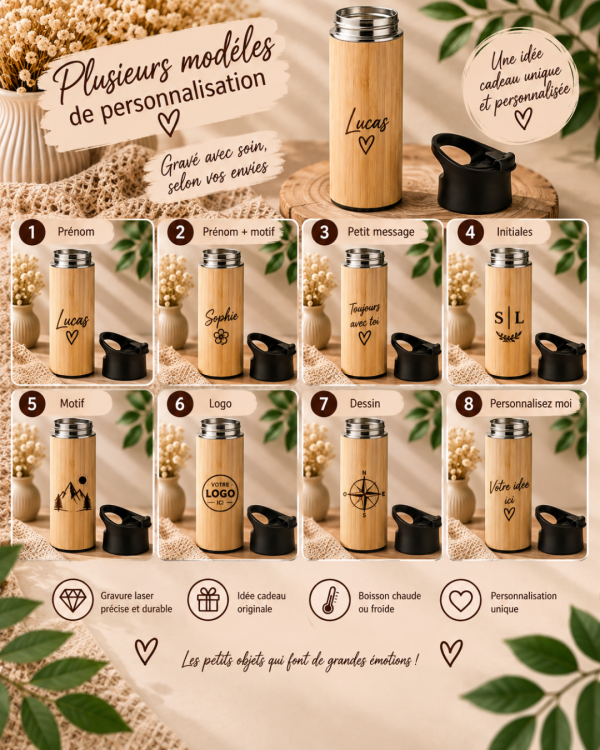 Bouteille isotherme en bambou personnalisée