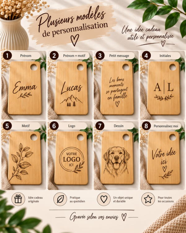 Petite planche à découper en bambou personnalisée