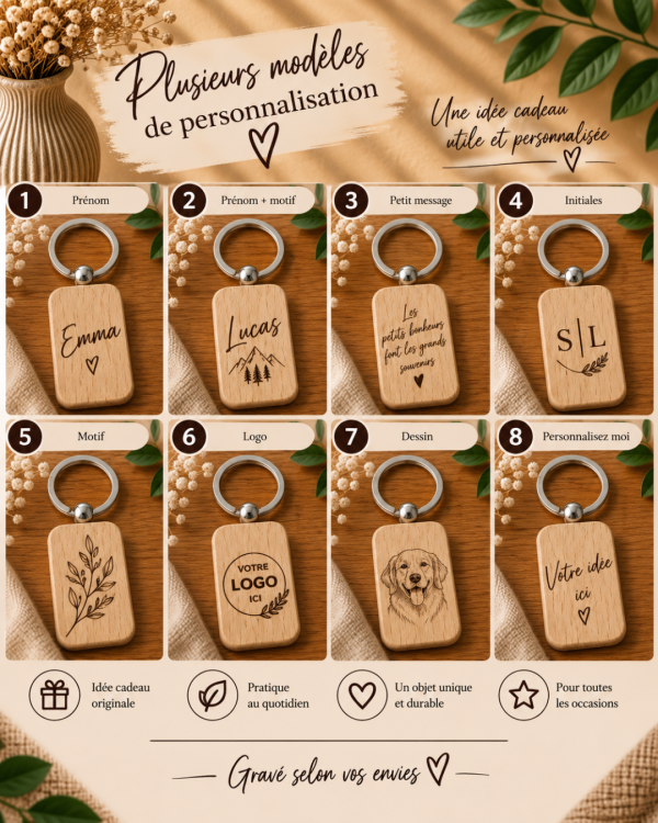 Porte clés rectangulaire en bois personnalisé