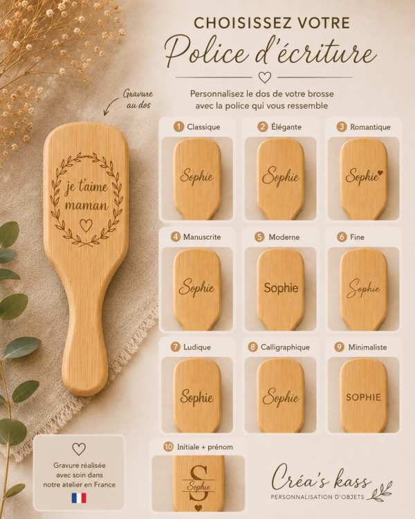 Brosse à cheveux en bambou personnalisée