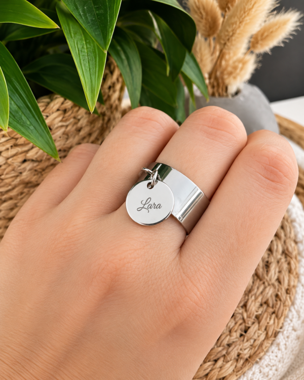 Bague personnalisée avec médaille gravé - Taille M