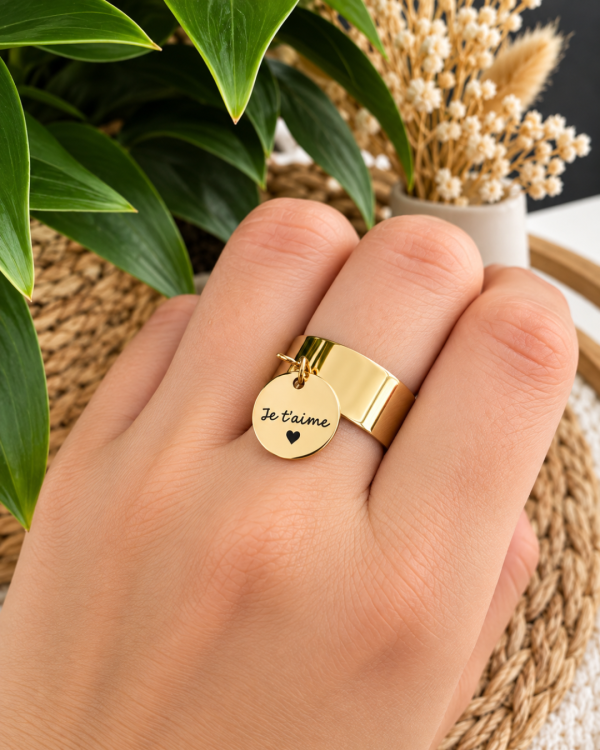 Bague personnalisée avec médaille gravé - Taille M