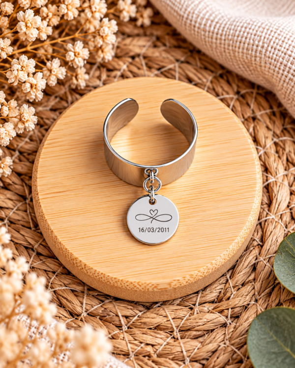 Bague personnalisée avec médaille gravé - Taille M