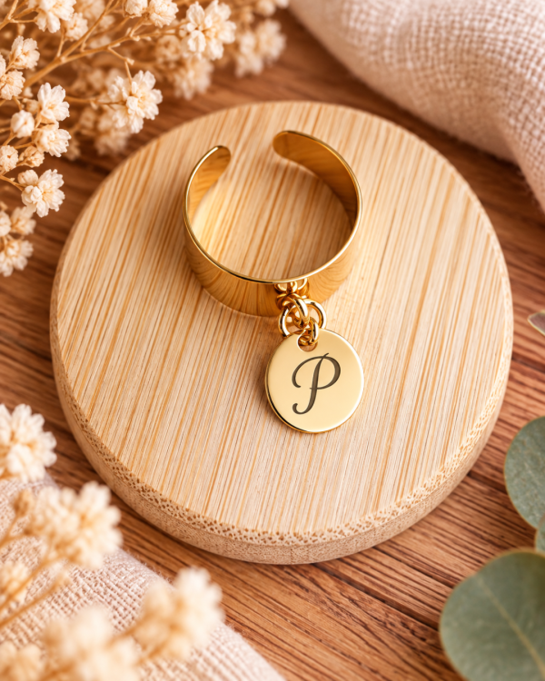 Bague personnalisée avec médaille gravé - Taille S