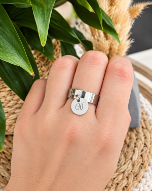 Bague personnalisée avec médaille gravé - Taille S