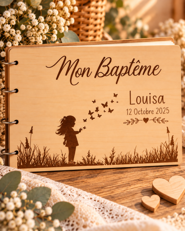 Livre d'or Baptême personnalisé en bois