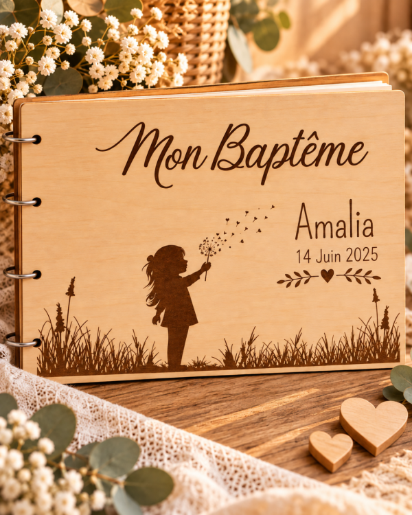 Livre d'or Baptême personnalisé en bois