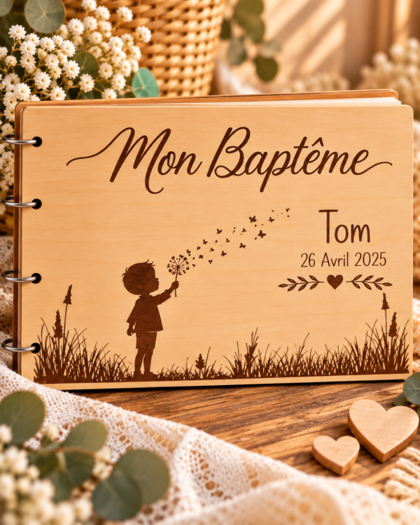 Livre d'or Baptême personnalisé en bois