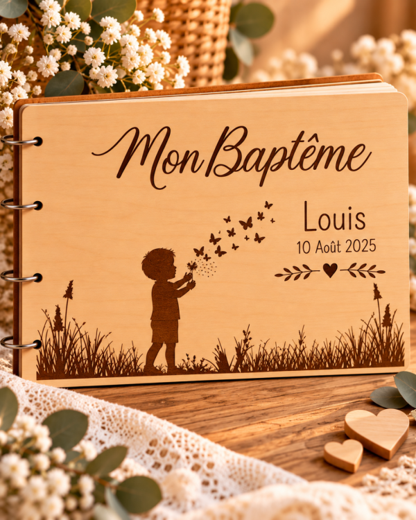 Livre d'or Baptême personnalisé en bois