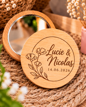 Miroir de poche en bois personnalisé - Cercle floral