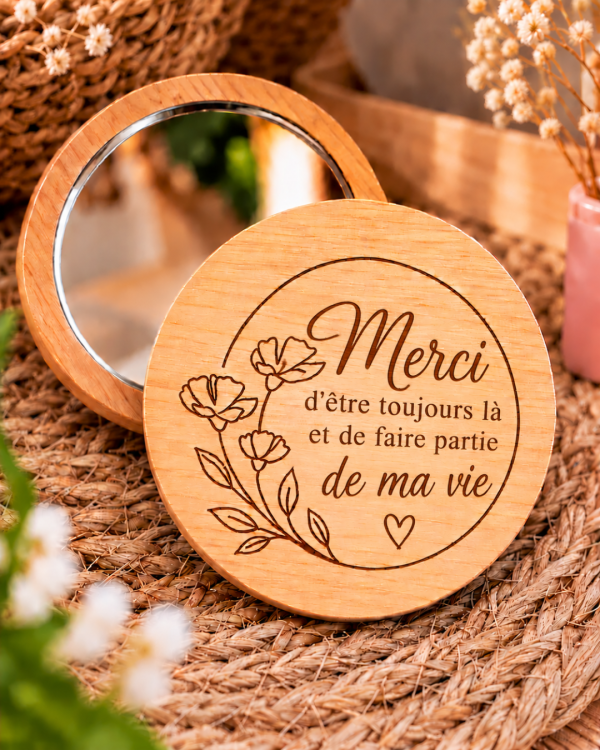 Miroir de poche en bois personnalisé - Cercle floral