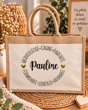 Sac cabas en jute personnalisé - Prénom & mots doux