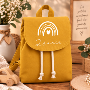 Sac à dos enfant personnalisé - Prénom & motif - Jaune moutarde